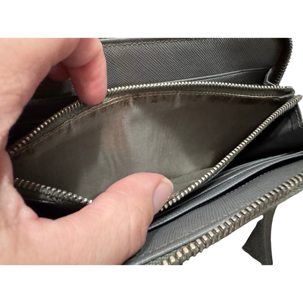 Auth Prada Grey Saffiano Leather Double Zip Travel Organizer Wallet Large - Picture 13 of 16